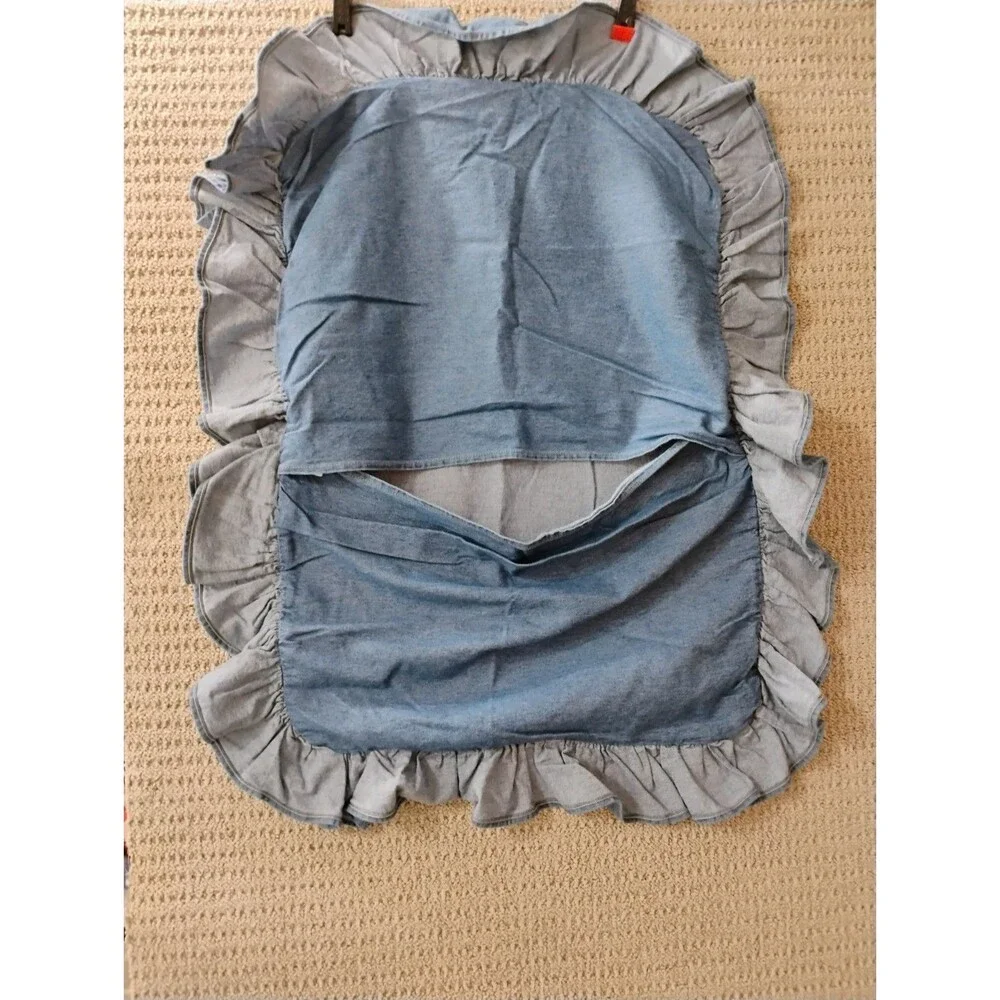 Set Of 2 Ralph Lauren Denim Chambray Ruffle Pillowcases Shams Standard Size